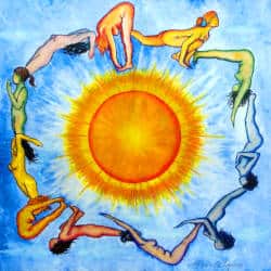 Mandala of women-goddesses performing the Yoga Sun Salutation